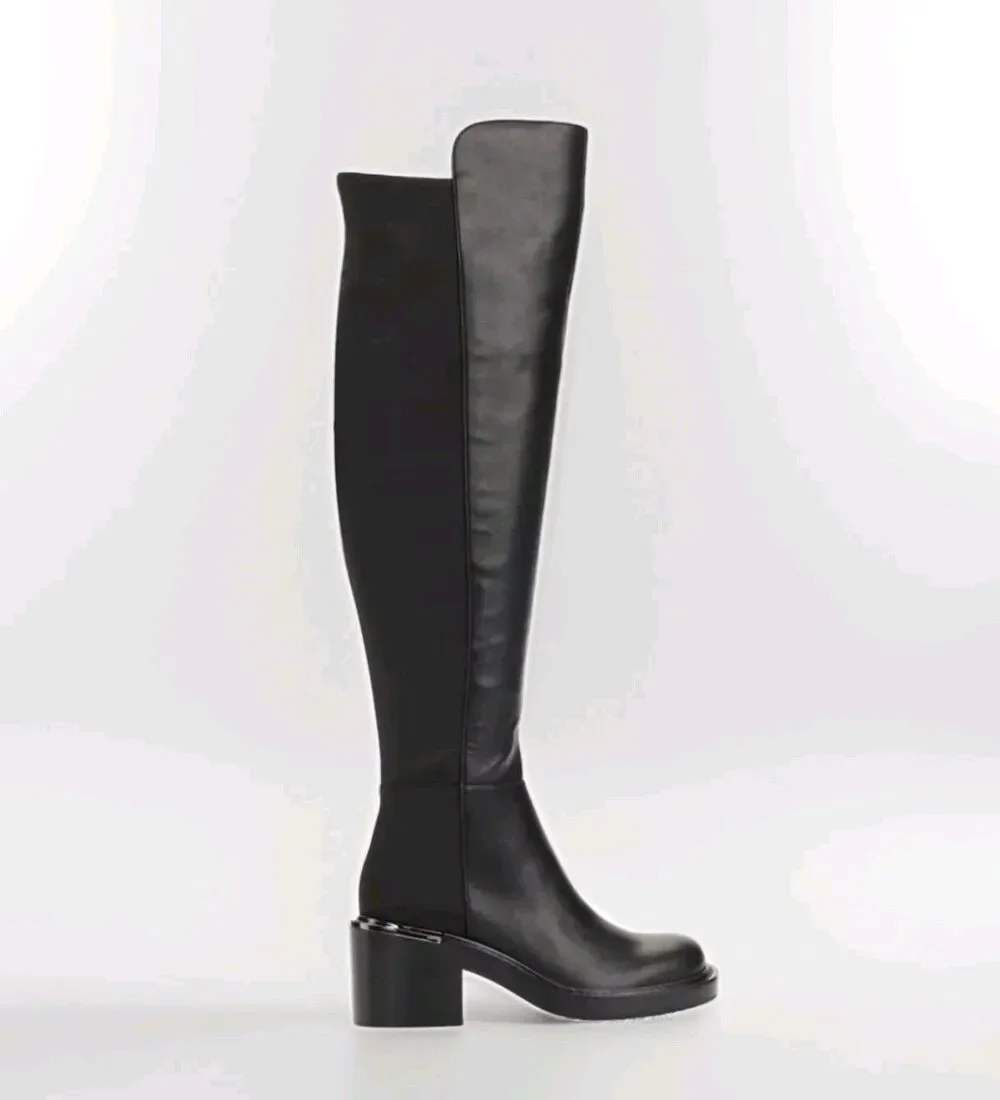 DKNY Black Smooth Heeled Over The Knee High Boots With Metallic Accents Size 6M